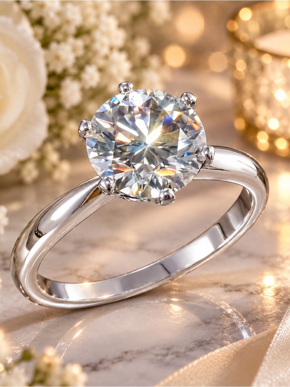 Classic 925 Sterling Silver Simulated Diamond Ring - 2 Carat
